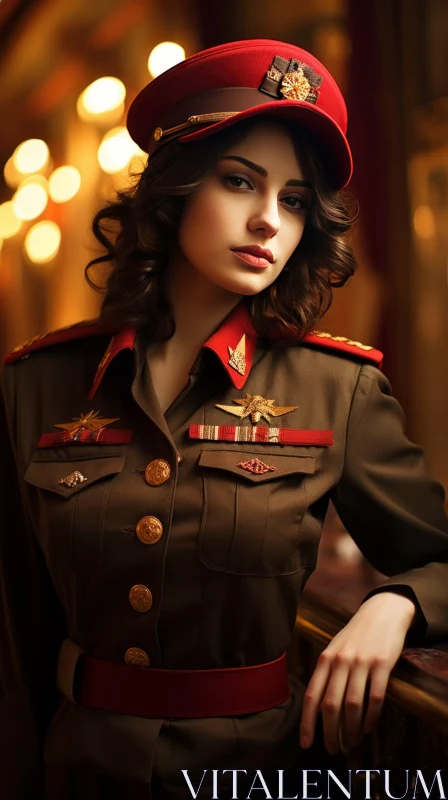 Confident Young Woman in Military Uniform AI Image