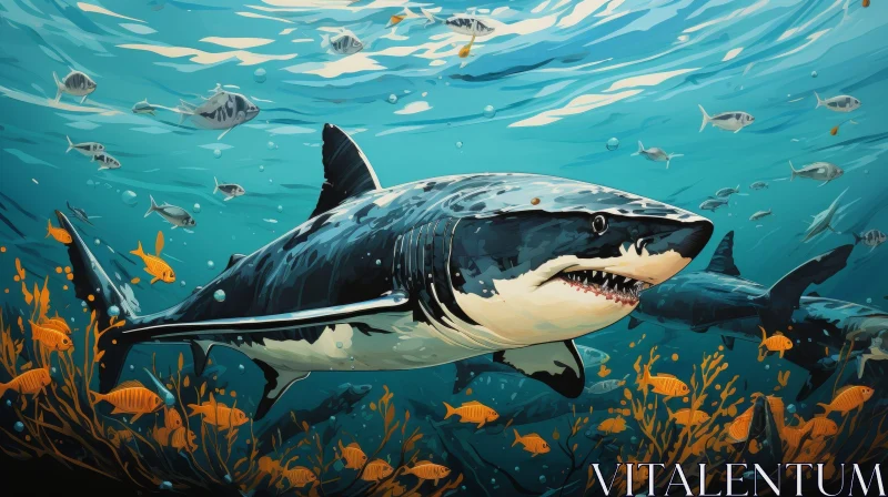 Great White Shark Swimming in Ocean AI Image