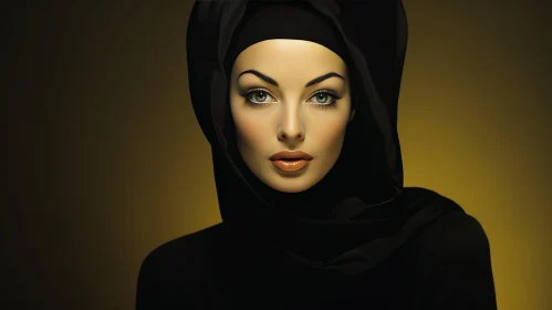 Serious Woman in Black Hijab Portrait