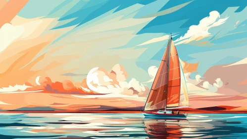 Stormy Sea Sailboat Digital Painting