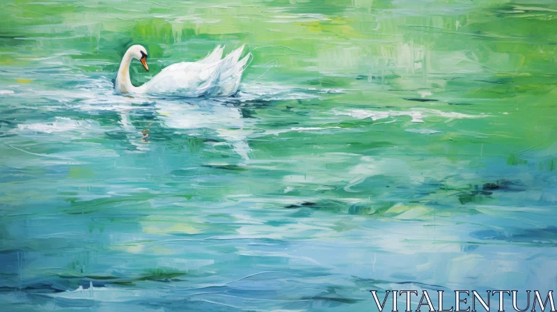 Swan Swimming in Lake | Serene Nature Painting AI Image