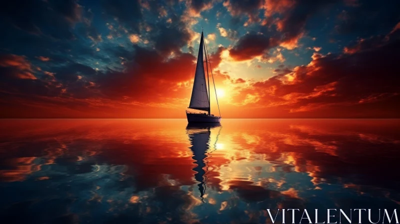 Tranquil Sunset Over Ocean - Serene Seascape View AI Image