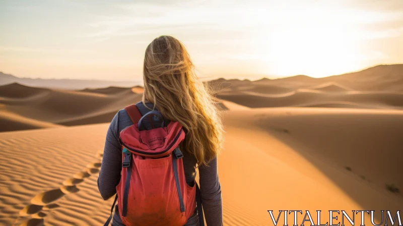 Woman in Desert at Sunset AI Image