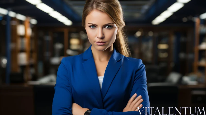 Young Businesswoman in Blue Suit | Office Setting AI Image