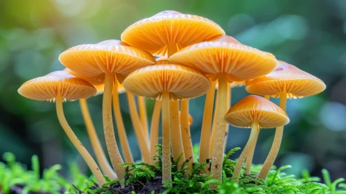 Bright Orange Mushroom Circle in Green Moss