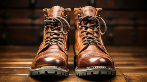 Brown Leather Boots on Wooden Floor