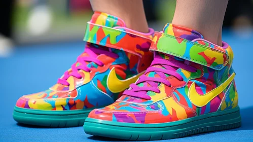 Colorful High-Top Sneakers with Camouflage Pattern