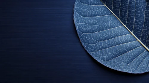 Dark Blue Veins Leaf on Black Background