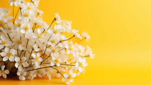 Delicate White Flowers on Bright Yellow Background