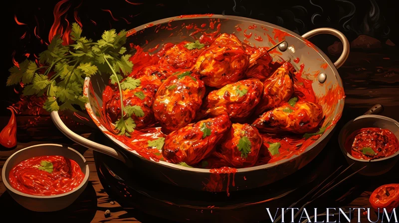 AI ART Delicious Chicken Wings in Spicy Sauce - Digital Painting