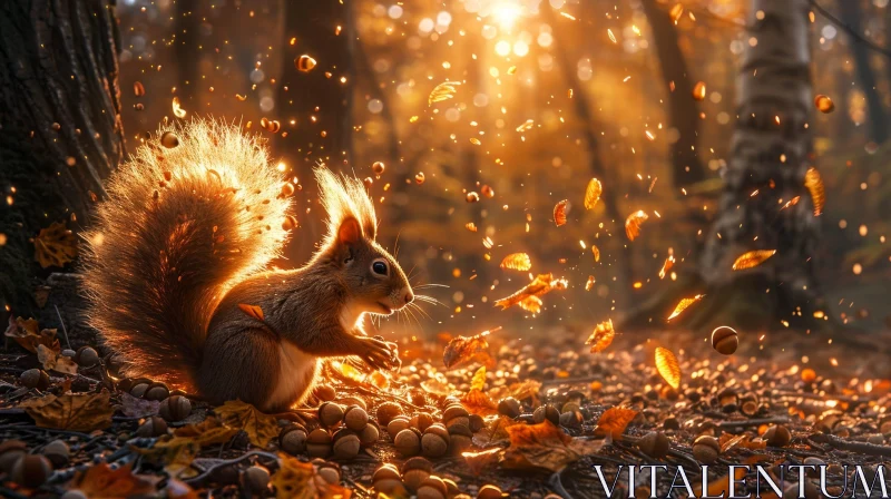 Enchanting Squirrel in Autumn Forest AI Image