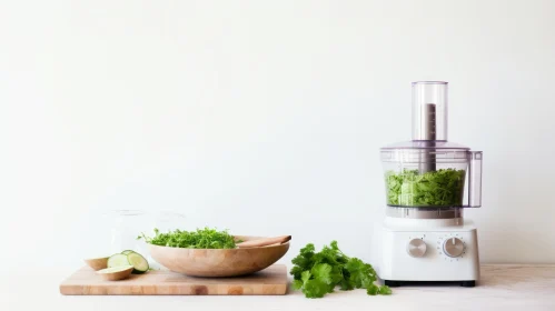 Kitchen Scene with Food Processor and Fresh Ingredients