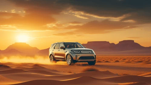 Land Rover in Desert: Captivating Sunset and Metallic Finishes