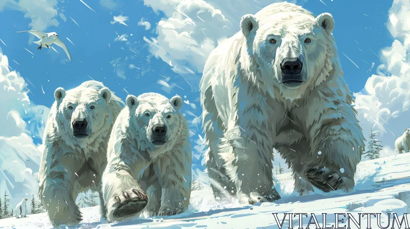 Majestic Polar Bears Running on Ice AI Image