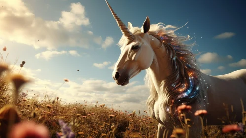 Majestic Unicorn in Colorful Field