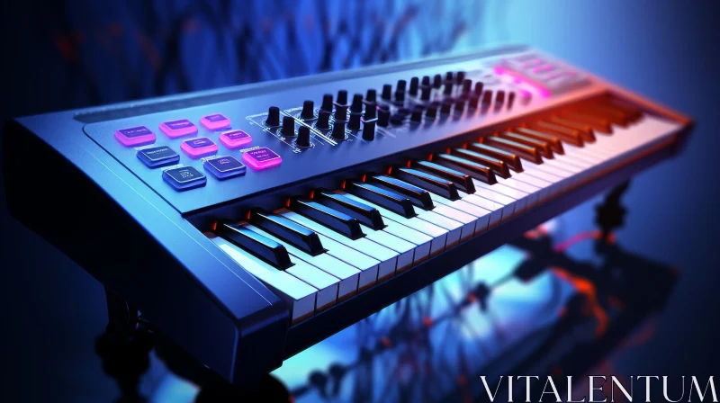 Modern Music Synthesizer Backlit Keyboard AI Image