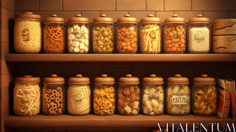 Organized Pantry with Glass Jar Pasta Storage AI Image