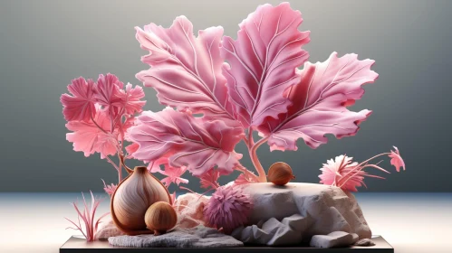 Pink Leaves and Flowers 3D Rendering