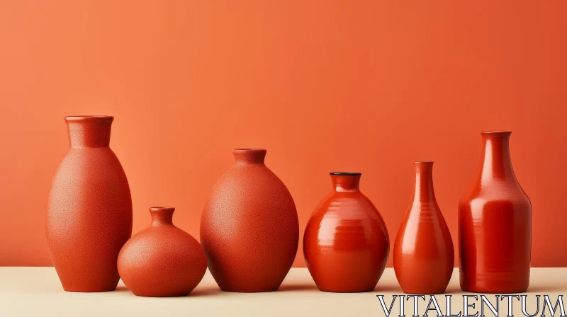 Red Ceramic Vases on Beige Surface AI Image