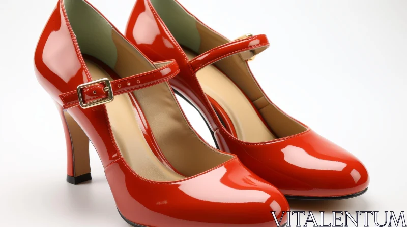 Red Patent Leather High Heel Shoes - Elegant Fashion Footwear AI Image