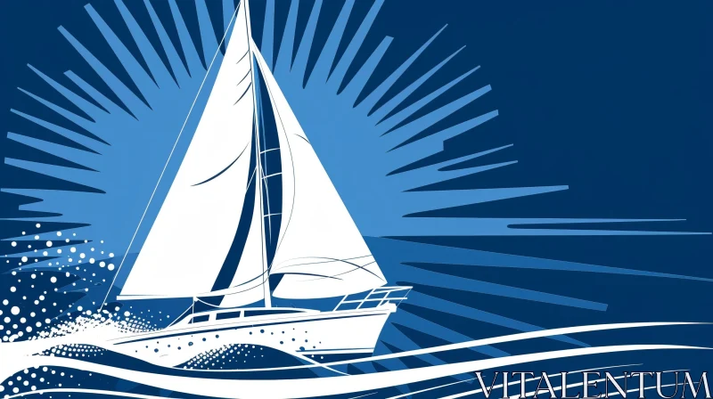 AI ART Sailboat Vector Illustration on Blue Background