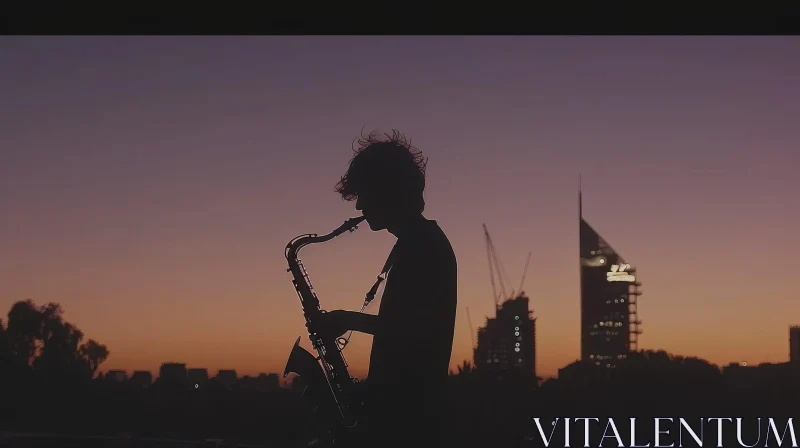 Saxophone Player Silhouette at Sunset AI Image