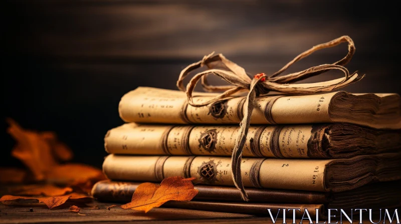 AI ART Vintage Books on Wooden Table - Artistic Photography