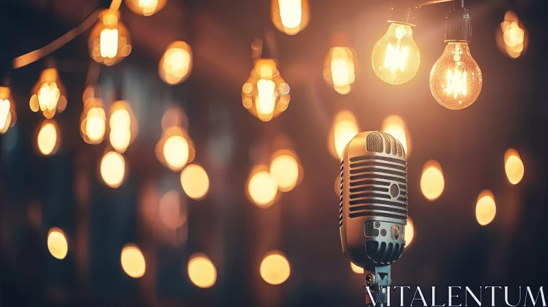 Vintage Retro Microphone in Warm Lights AI Image