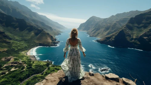 Woman on Cliff Looking at Ocean