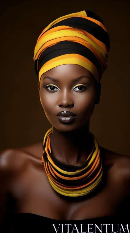 African Woman with Traditional Headscarf and Necklace AI Image