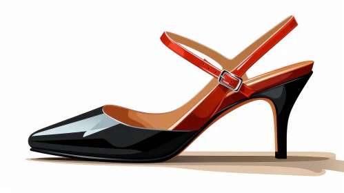 Black and Red High-Heeled Shoe Vector Illustration