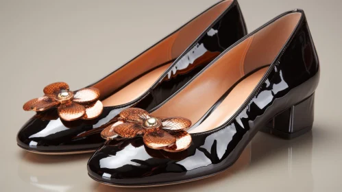 Chic Floral Design Black Patent Leather Shoes