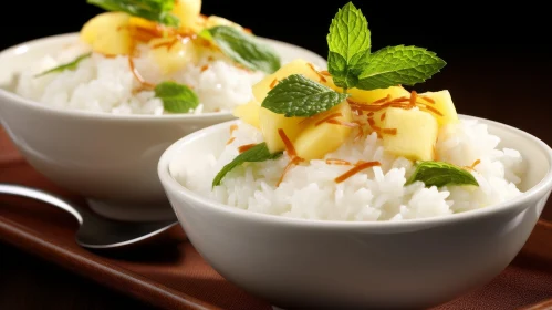 Delicious Rice Pudding with Mango and Mint