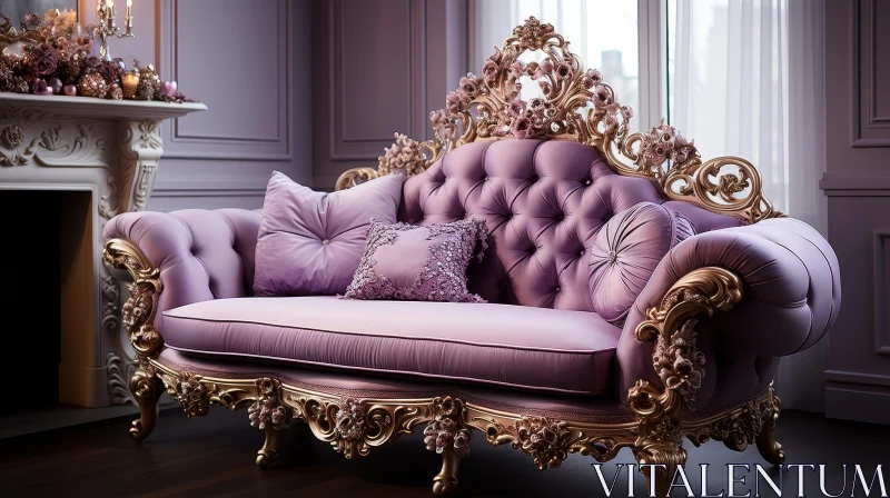 AI ART Luxurious Purple Sofa with Golden Elements in Classic Style Room