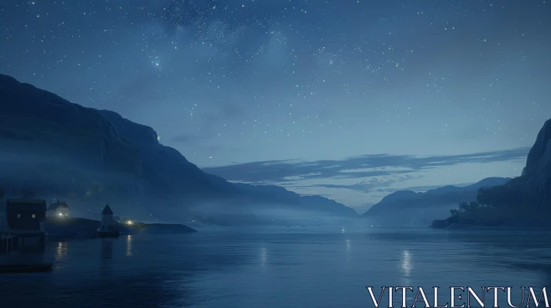 AI ART Norwegian Fjord Landscape: Starlit Serenity