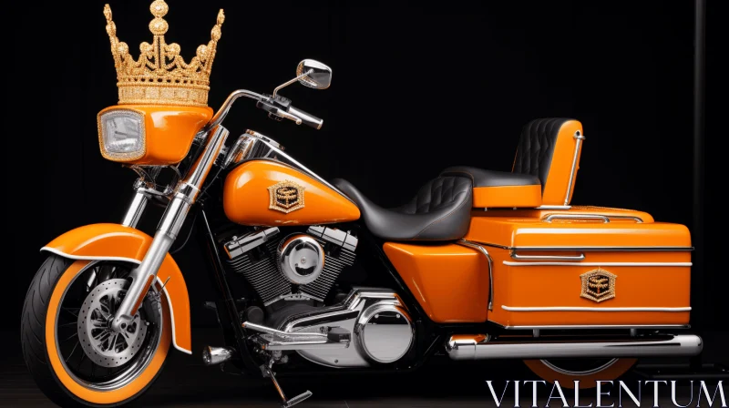 Orange Motorcycle with Crown: Celebrity Portraits and Biblical Grandeur AI Image