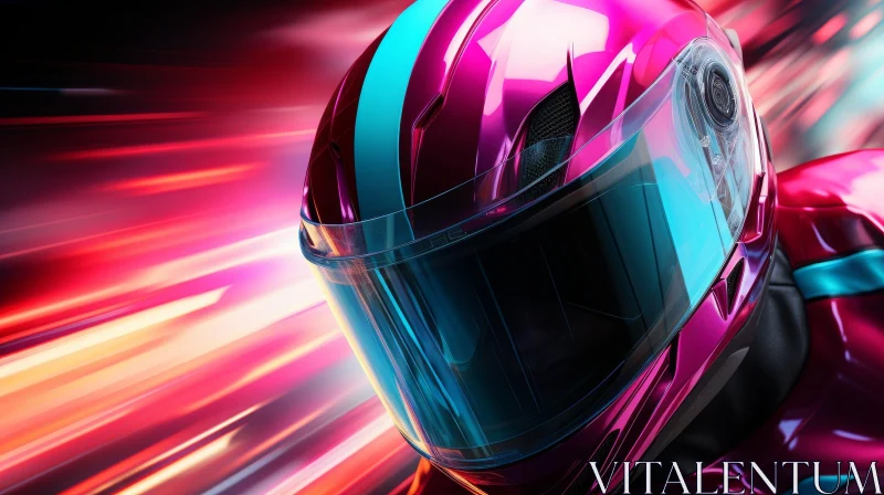 AI ART Pink and Blue Motorcycle Helmet Close-Up