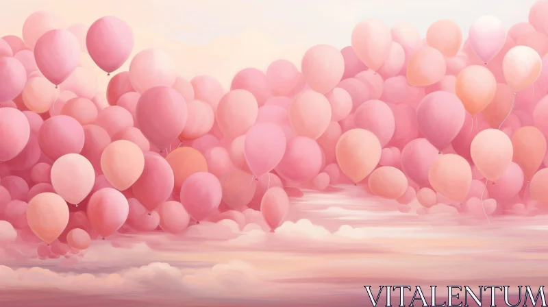 Pink Balloons Sky Illustration AI Image