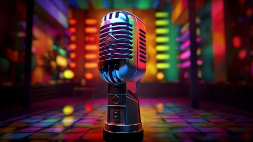 Silver Retro Microphone on Colorful Background