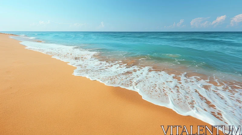 Tranquil Beach Scene with White Sand and Blue Sea AI Image