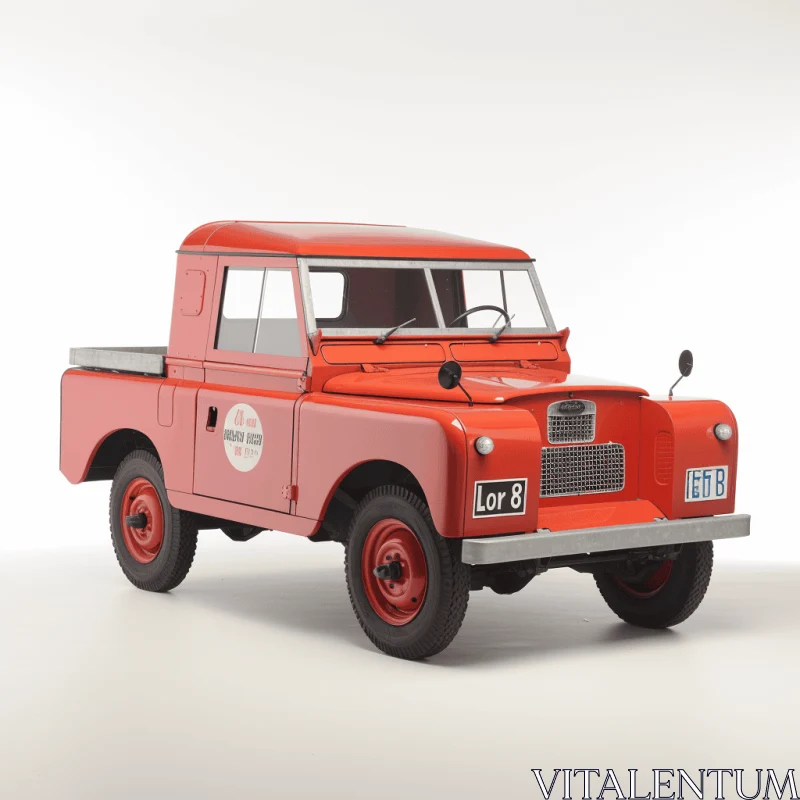 Vintage Red Land Rover Defender on White Background AI Image