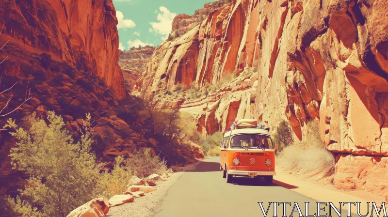 Vintage Volkswagen Bus Adventure in Canyon AI Image
