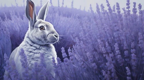 White Rabbit in Lavender Field Digital Painting