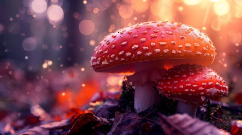 Enchanting Red and White Mushroom Close-Up in Forest
