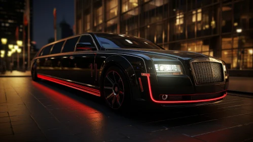 Luxury Black Limousine on City Street at Night