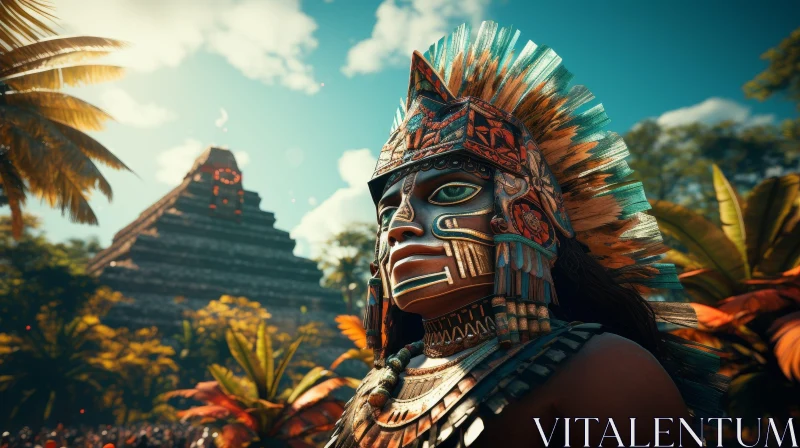 AI ART Mayan Warrior at Pyramid - Ancient Civilization Scene