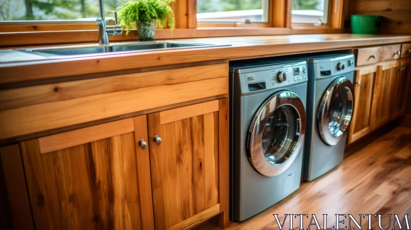 Modern Laundry Room with Washer, Dryer, and Sink AI Image