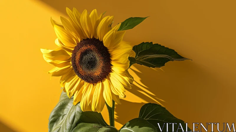 Sunflower in Full Bloom on Yellow Background AI Image