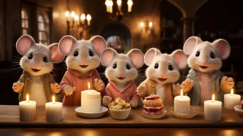 Adorable Mice in Suits and Dresses at a Table