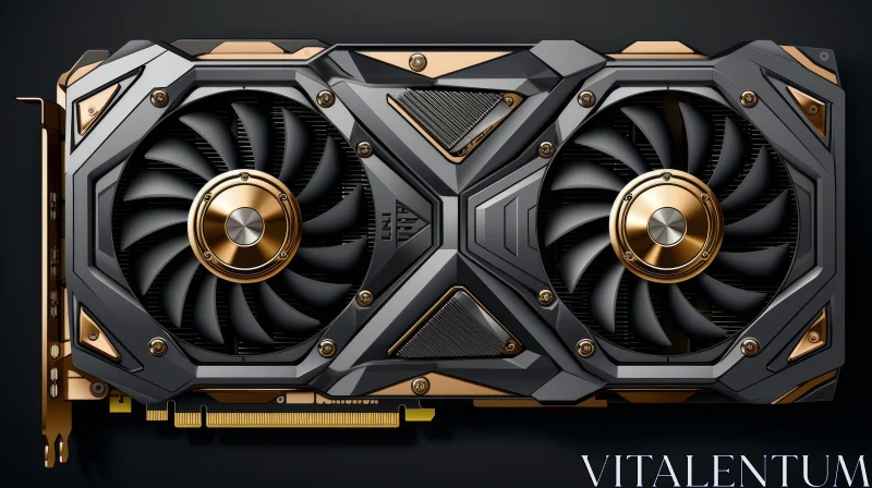 Black and Gold Graphics Card with Three Fans AI Image